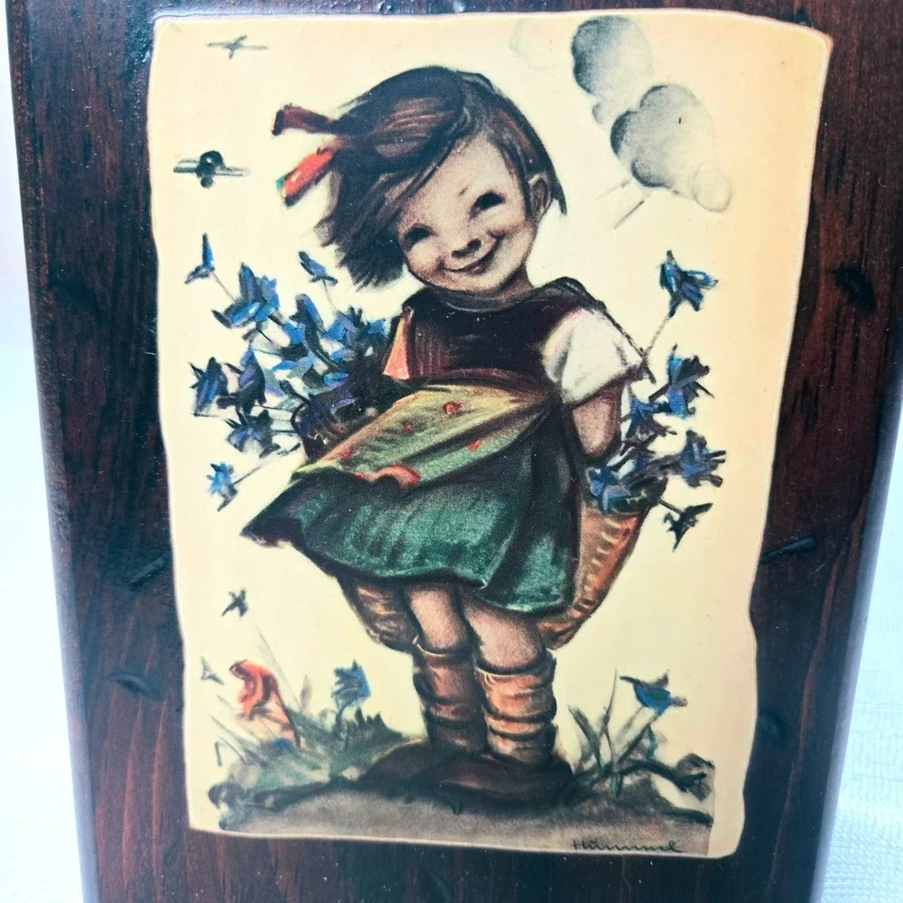 Vintage‎ Hummel Wood Wall Plaque Girl with Flowers Germany Mid Century Decor
